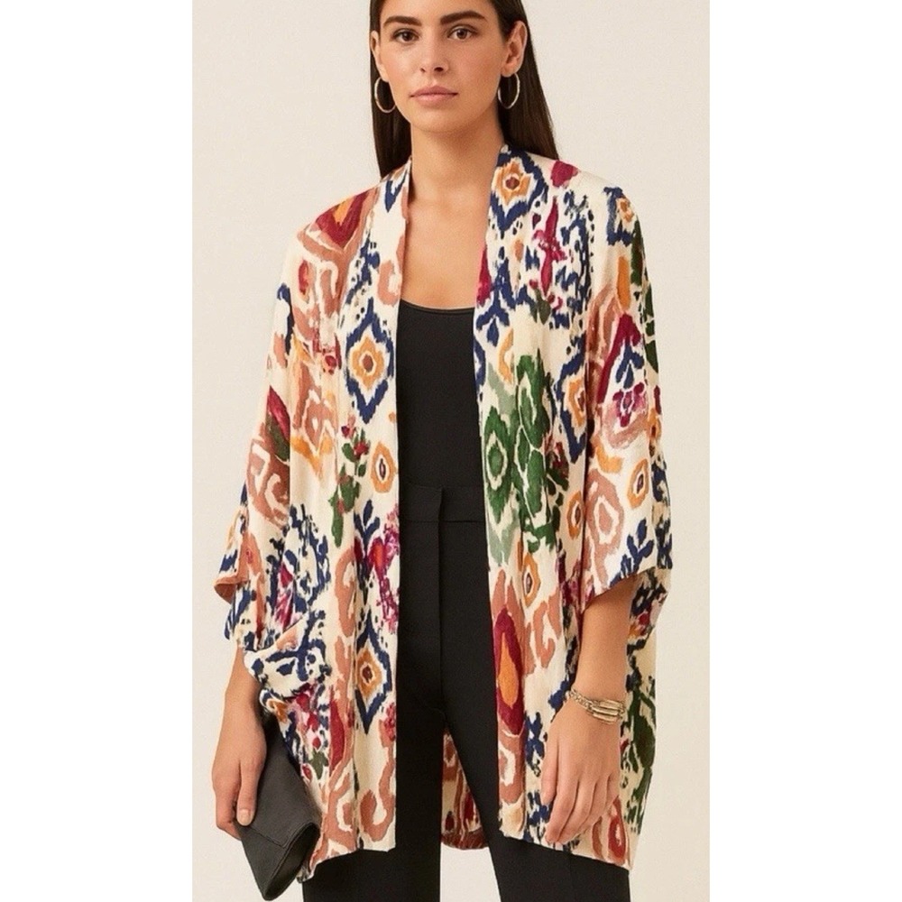 Zara Linen Boho Hanoi Kimono Jacket Size M Belted Rope NWT Colorful Spring Cardi